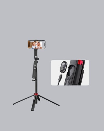 Kablosuz Çift Yaka Mikrofonu ve Tripodlu Selfie Çubuğu İçerik Üretici Seti -