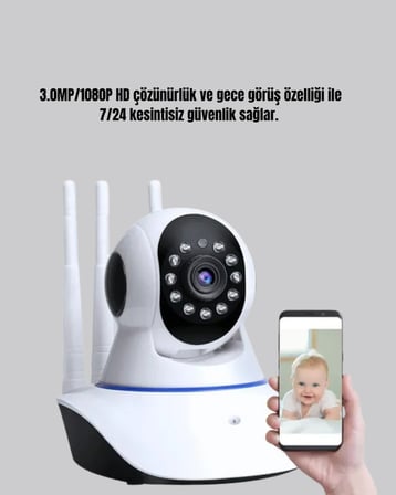 Full HD Akıllı IP Kamera – Gece Görüşlü, Hareket Sensörlü, Çift Yönlü Ses ve Online Kayıt Özellikli -