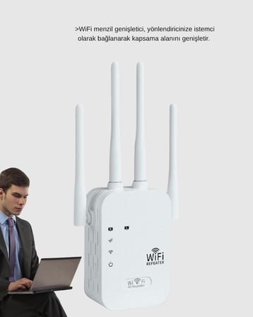 300Mbps WiFi Menzil Genişletici 4 Antenli WPA3 Güvenlikli Priz Tipi Repeater -