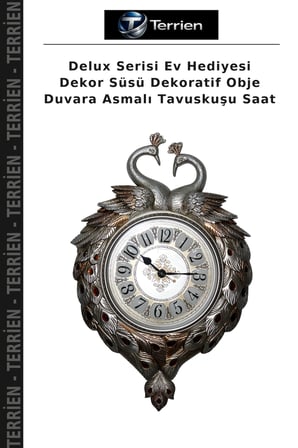 Delux Serisi Ev Hediyesi Dekor Süsü Dekoratif Obje Duvara Asmalı Tavuskuşu Saat