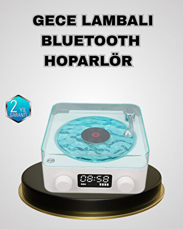 Bluetooth Hoparlörlü Gece Lambası Dijital Saat Ekranlı Su Dalgası Efektli Dekoratif