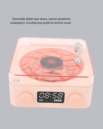 3-ü-1 Gece Işığı Bluetooth Hoparlör ve Dijital Saat Vintage Plak Çalar Tasarımlı -