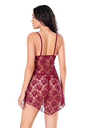 Miss Bordo Kısa Tül Gecelik