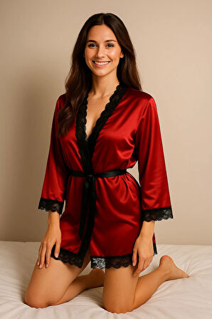 Venlisa Saten ve Dantel Detaylı Sabahlık Takımı V2600