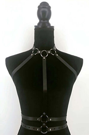 Tasma ve Bel Detaylı Şık Deri Harness