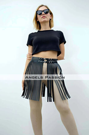 cm Şık Püsküllü Deri Etek, Şort Üzeri Püsküllü Etek, Püsküllü Şık Mini Etek