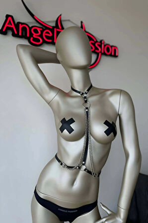 Bel ve Boyun Detaylı Şık Deri Harness