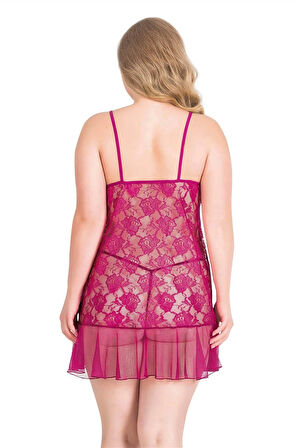 Miss Büyük Beden Vişne Kısa Tül Gecelik