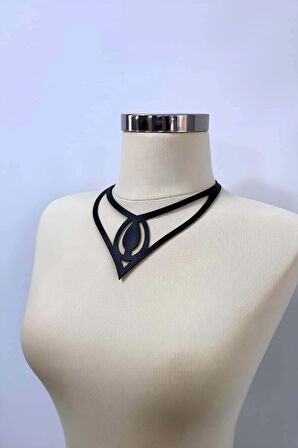 Damla Detaylı Şık Deri Choker, Deri Choker Kolye