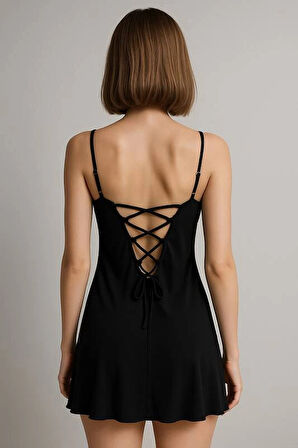 Zarif Dantel İşlemeli Kadın Gecelik V2104