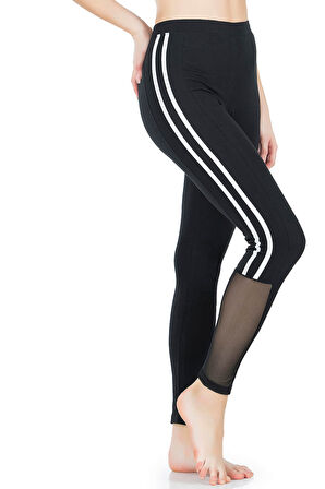 Şeritli Transparan Detaylı Kadın Tayt