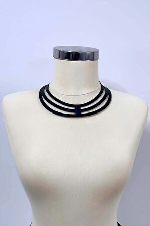 Halka Detraylı Şık Deri Choker, Deri Kolye