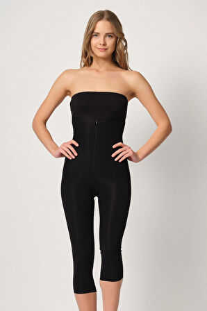 SİYAH   Fermuarlı Kapri Tayt Lazer Korse