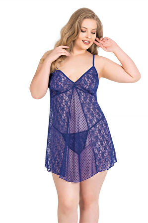 Miss Büyük Beden Saks Kısa Tül Gecelik