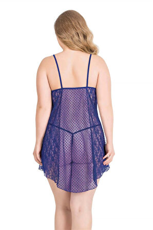 Miss Büyük Beden Saks Kısa Tül Gecelik