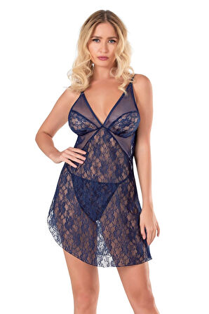 Miss Lacivert Kısa Tül Gecelik