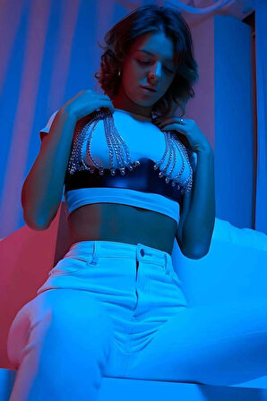 Zincir Detaylı Şık Deri Korse Kemer, Deri Zincirli Elbise Aksesuarı