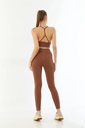 KAHVE   Soft Seamless Ripli Tayt Yoga Takımı