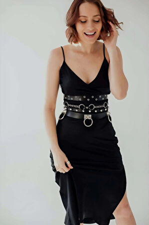 Halka ve Zincir Detaylı Şık Deri Kemer