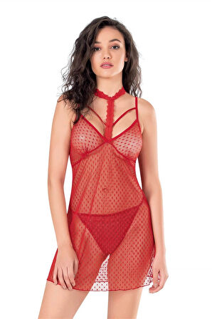 Miss Kırmızı Kısa Tül Gecelik
