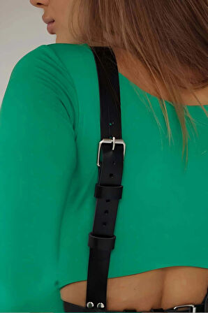 Taraflı Kullanılabilen Şık Deri Harness Kemer