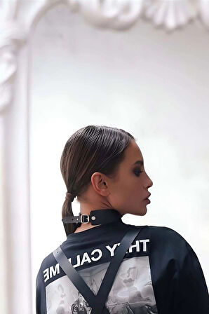 İpli Bağlamalı Şık Deri Choker Tasma