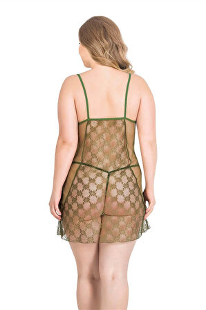 Miss Büyük Beden Haki Kısa Tül Gecelik