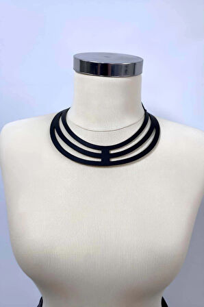 Halka Detraylı Şık Deri Choker, Deri Kolye