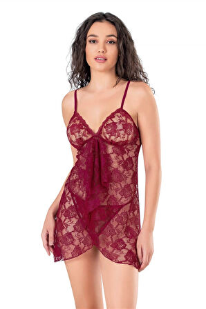Miss Bordo Kısa Tül Gecelik