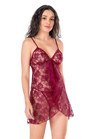 Miss Bordo Kısa Tül Gecelik