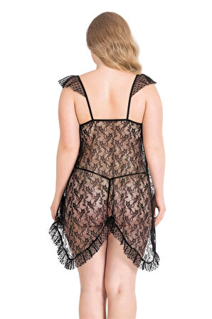 Miss Büyük Beden Siyah Kısa Tül Gecelik