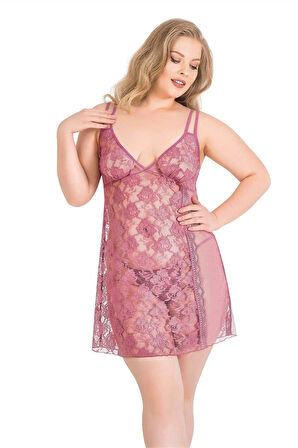 Miss Büyük Beden Gül Kurusu Kısa Tül Gecelik