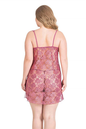 Miss Büyük Beden Gül Kurusu Kısa Tül Gecelik