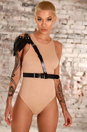 Omuzda Yaprak Detaylı Şık Tek Omuz Deri Kemer