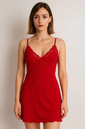 Zarif Dantel İşlemeli Kadın Gecelik V2104