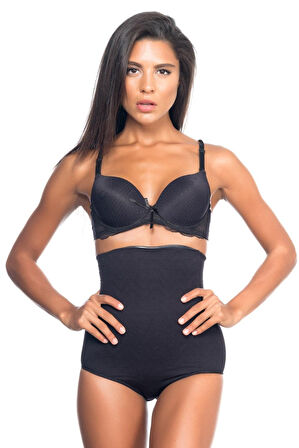 SİYAH   Yüksek Bel Desenli Double Slip Korse