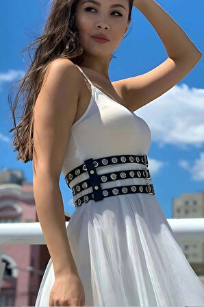 Elbise Üzeri Üçlü İnce Şerit Ayarlanabilir Şık Deri Bel Korse Kemer