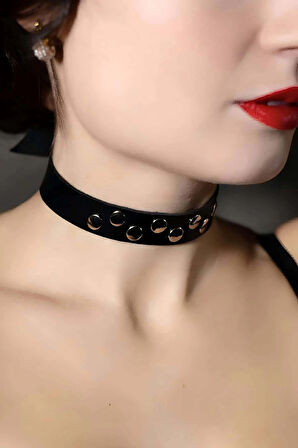 Perçin Detaylı Şık Deri ChokerTasma