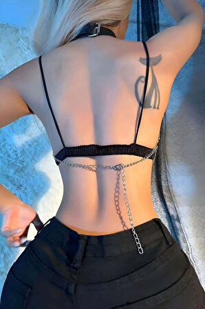 Zincirli Giysi Üzeri Göğüs Harness, Crop Büstiyer