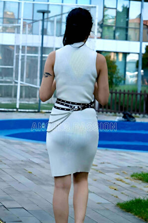 Zincir Detaylı Bele Domalı Şık Deri Kemer