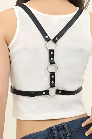 Sırtı Halka Detaylı Şık Deri Harness
