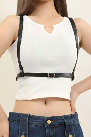 Sırtı Halka Detaylı Şık Deri Harness