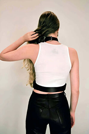 Boyun Bağlantılı Korse Kemer Harness, Kadın Deri Bel Kemeri