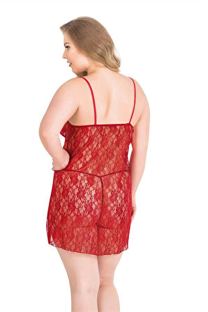 Miss Büyük Beden Kırmızı Kısa Tül Gecelik