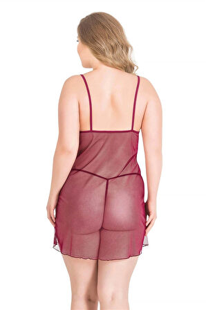 Miss Büyük Beden Bordo Kısa Tül Gecelik