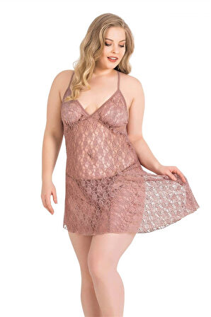 Miss Büyük Beden Vizon Kısa Tül Gecelik