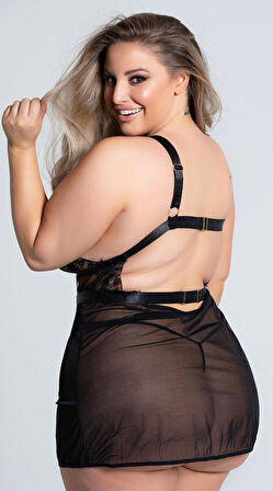  Özel Tasarım Büyük Beden Göğüs Altı Şeritli Askılı Fantezi Gecelik