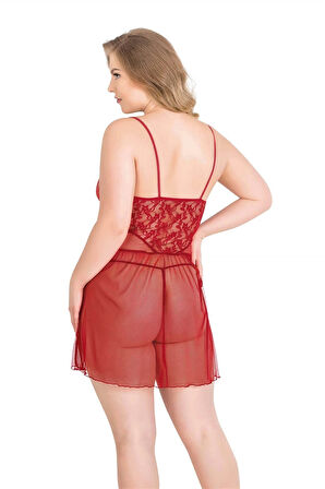 Miss Büyük Beden Kırmızı Kısa Tül Gecelik