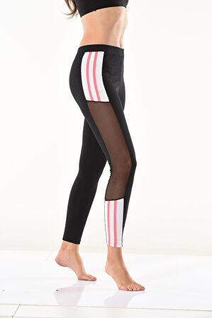 Transparan Detaylı Şeritli Kadın Tayt