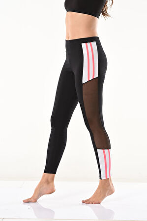 Transparan Detaylı Şeritli Kadın Tayt